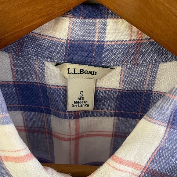 Women’s L.L. Bean blue, white & pink plaid 100% linen button down shirt Small - Picture 3 of 4